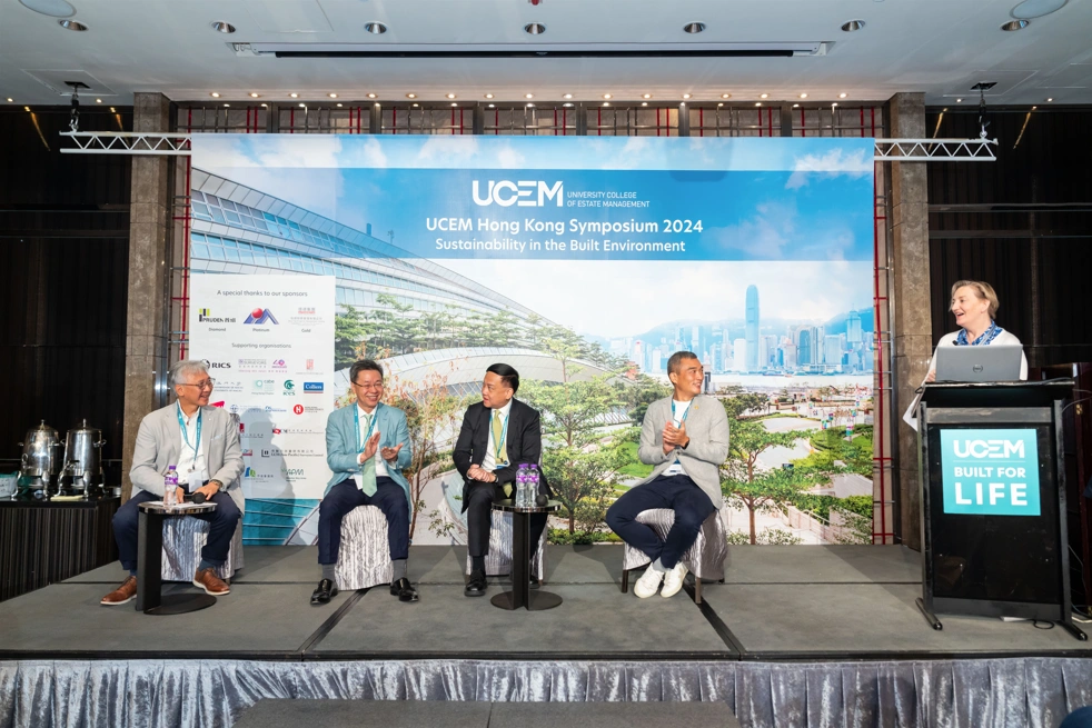 Guest speakers: Mr C K LAU JP, Managing Director Hong Kong & Managing Director Asia CVAS, Colliers; Mr Kyran SZE MH, CABE (HK Chapter Chairman); Cr Terence MANG, President of HKICM, held a panel discussion with the facilitator, Ir Dr Cary CHAN MH JP, at the UCEM Hong Kong Symposium 2024