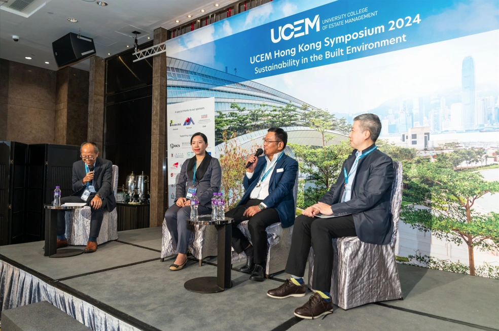 Guest speakers: Sr Andrew CHAN – Chairman, General Practice Division of HKIS; Mr Denny TAM, Managing Partner, Land Advisory & Valuation of Pruden Group; Ms Cecilia LAM, Director & GM, Golden Land Property Development Public Co. Ltd, held a panel discussion with the facilitator, Professor Gary YEUNG, at the UCEM Hong Kong Symposium 2024